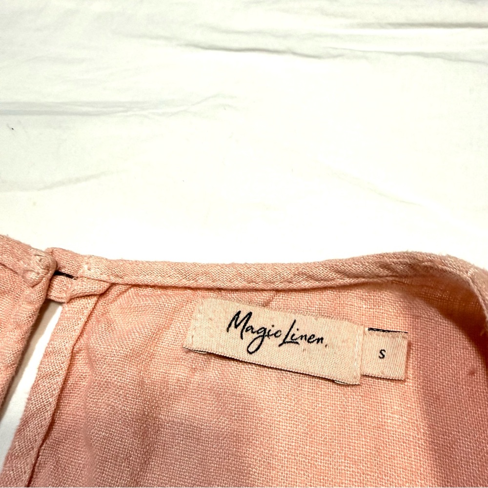 Magic Linen Royal Toscana Asymmetrical Sleeveless Pink Oversized Dress Pockets S - Picture 6 of 10